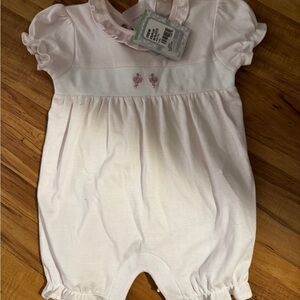 Kissy kissy - Pink Baby Romper with Flamingo Embroidery